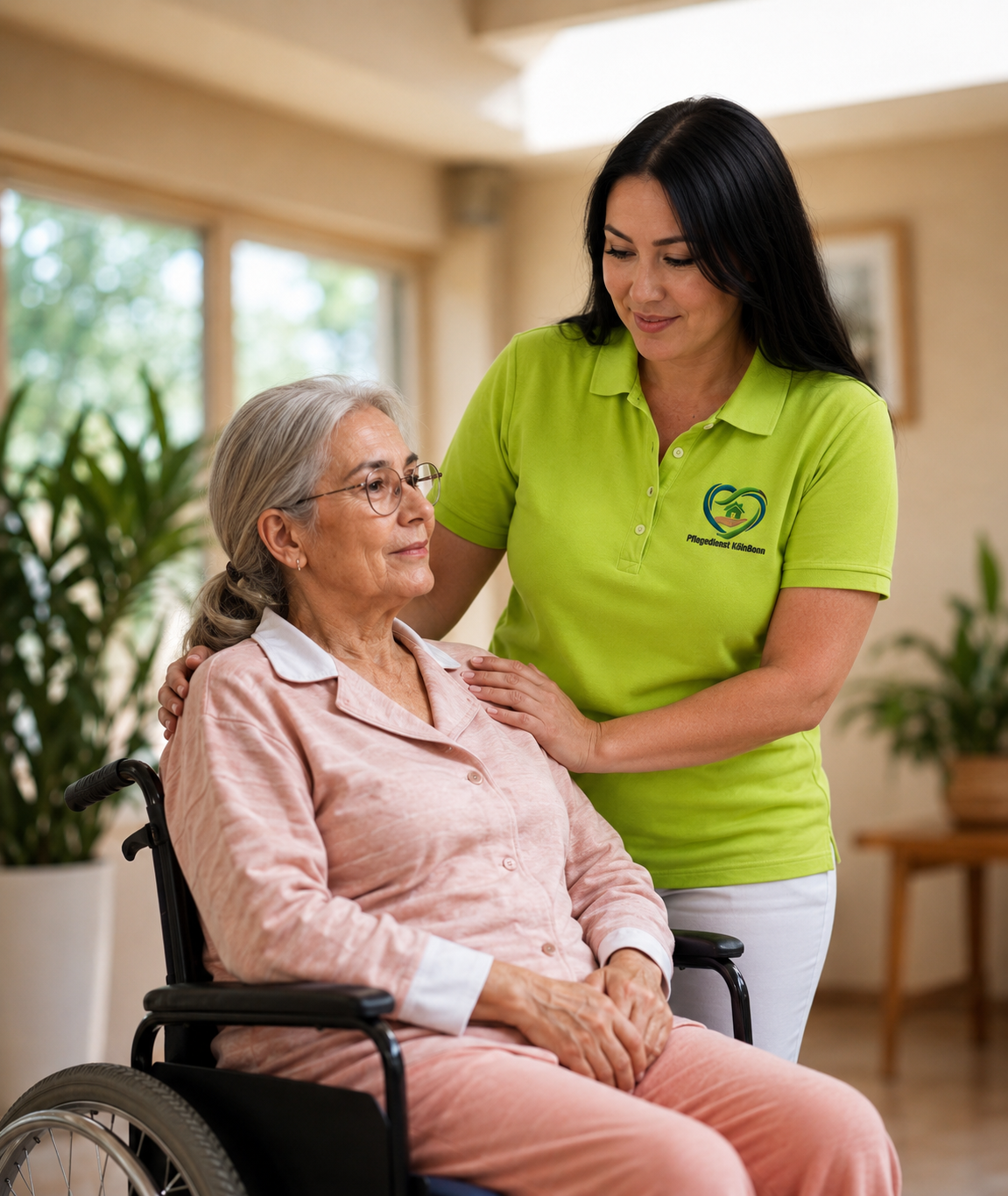 Zugewandte ambulante Pflege einer Seniorin zu Hause