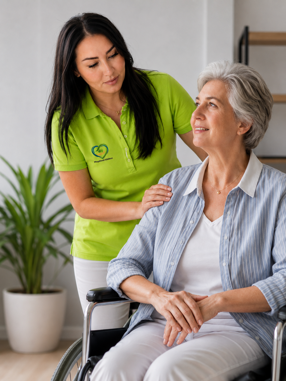 Pflegekraft im persönlichen Gespräch mit einer Seniorin